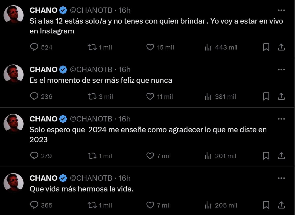 Chano hizo una transmisión en Instagram y brindó con sus fans (Captura de pantalla)