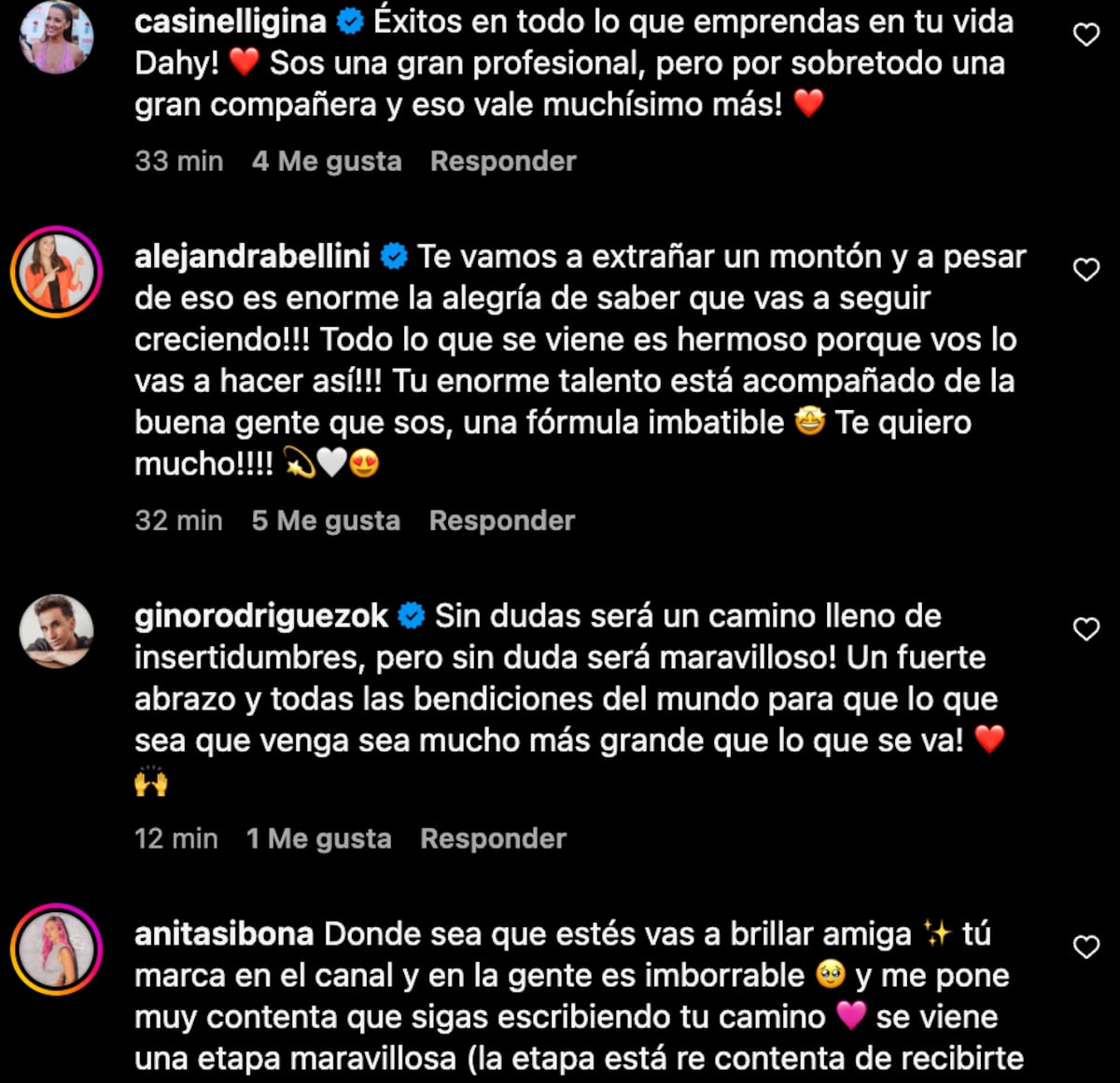 Algunos de los mensajes de despedida en la publicación de Dahyana Terradas. (Foto: Captura de pantalla)