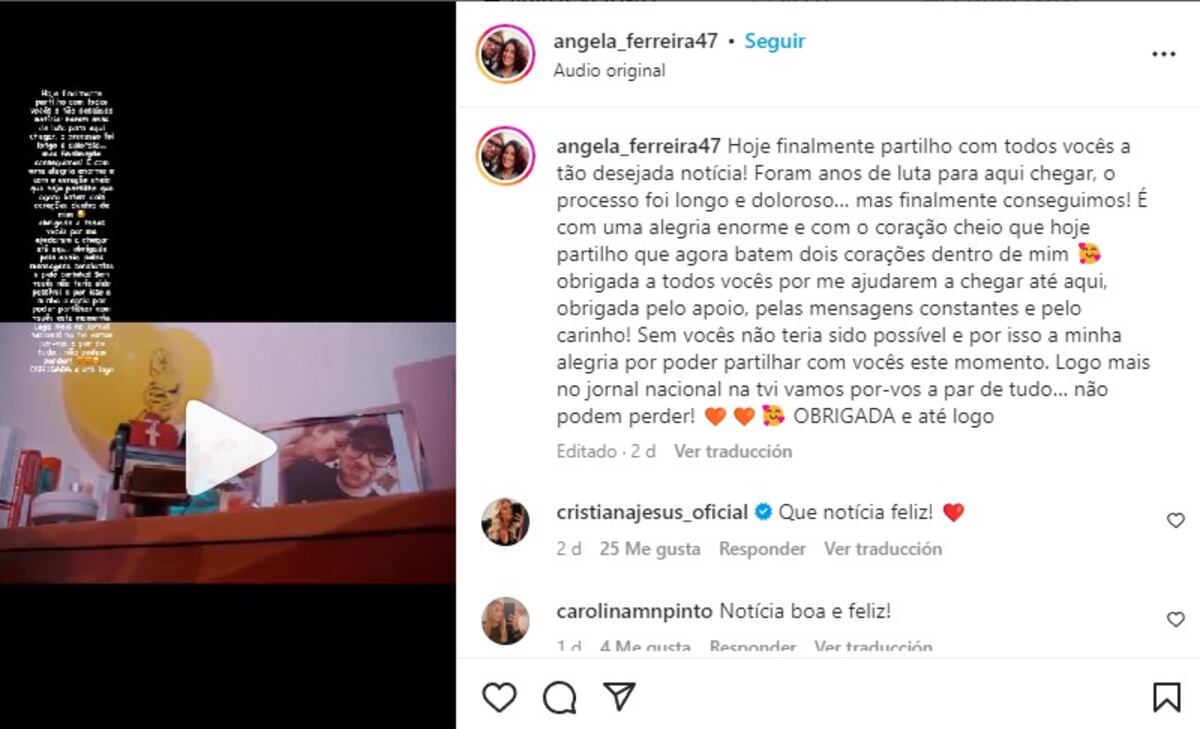 Portugal. La publicación de Angela Ferreira en Instagram Foto: captura de pantalla.