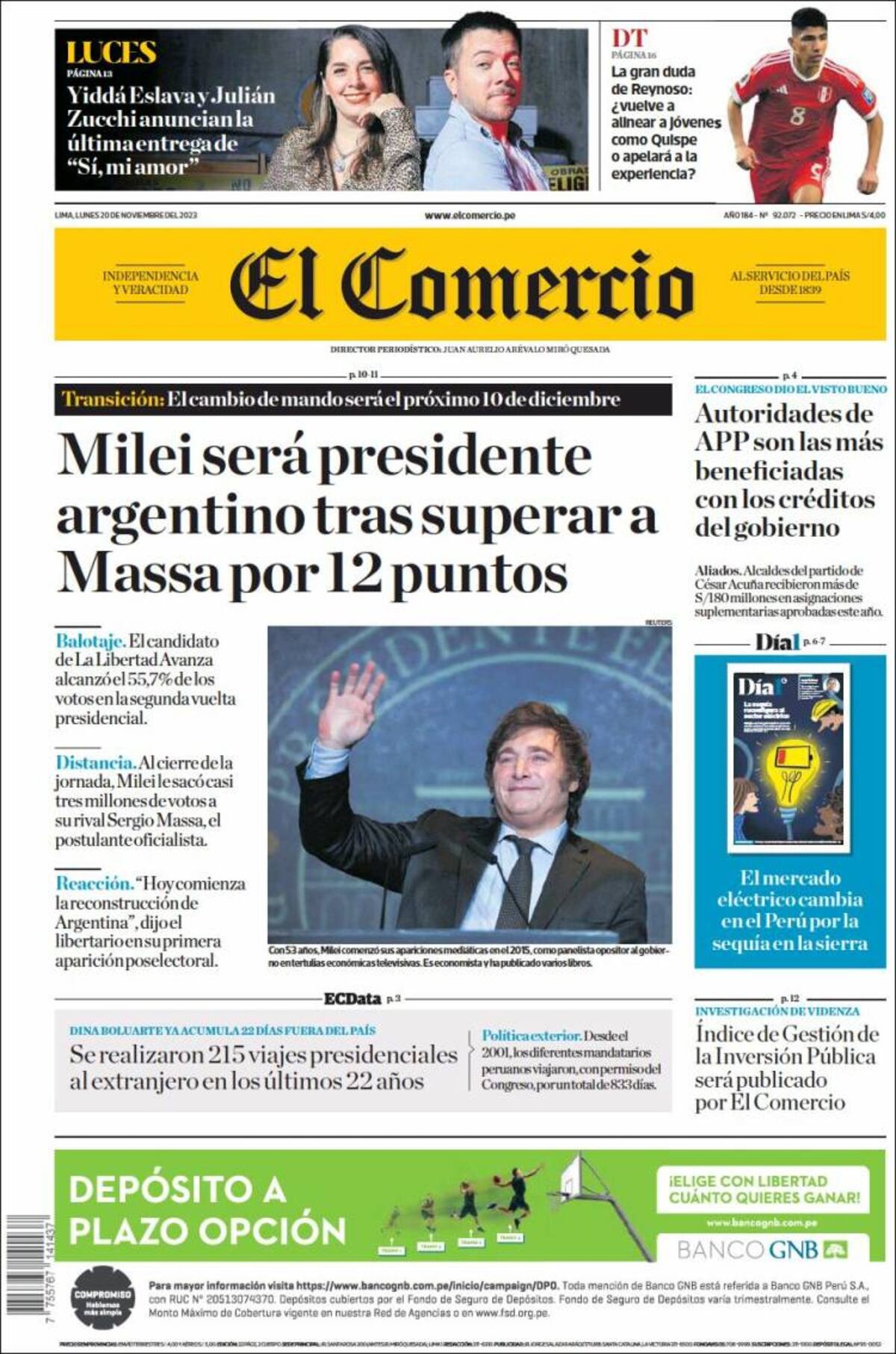Las tapas de diarios argentinos y del mundo por el triunfo de Milei.