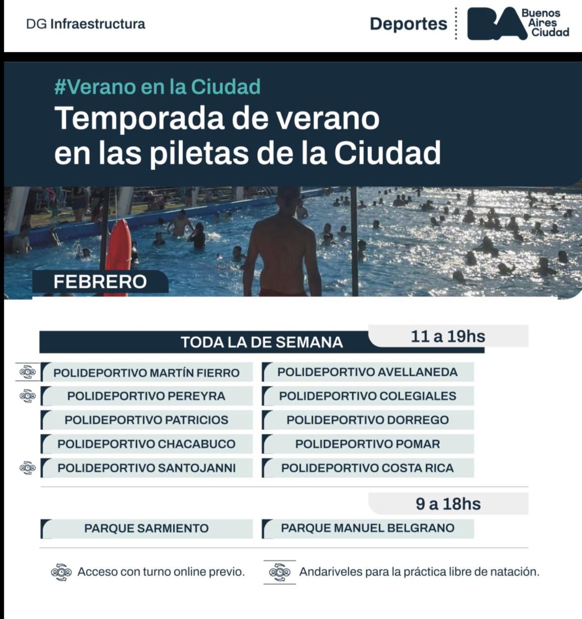 Este mes de febrero cambian los horarios de las piletas públicas en Caba.