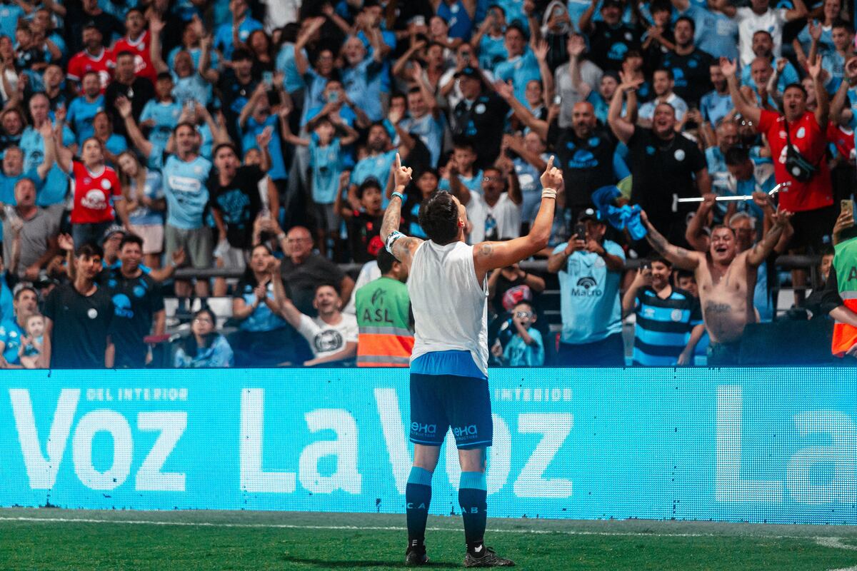 El festejo de Lucas Zelarayán en su gol para Belgrano en el partido ante Banfield. (Prensa Belgrano)