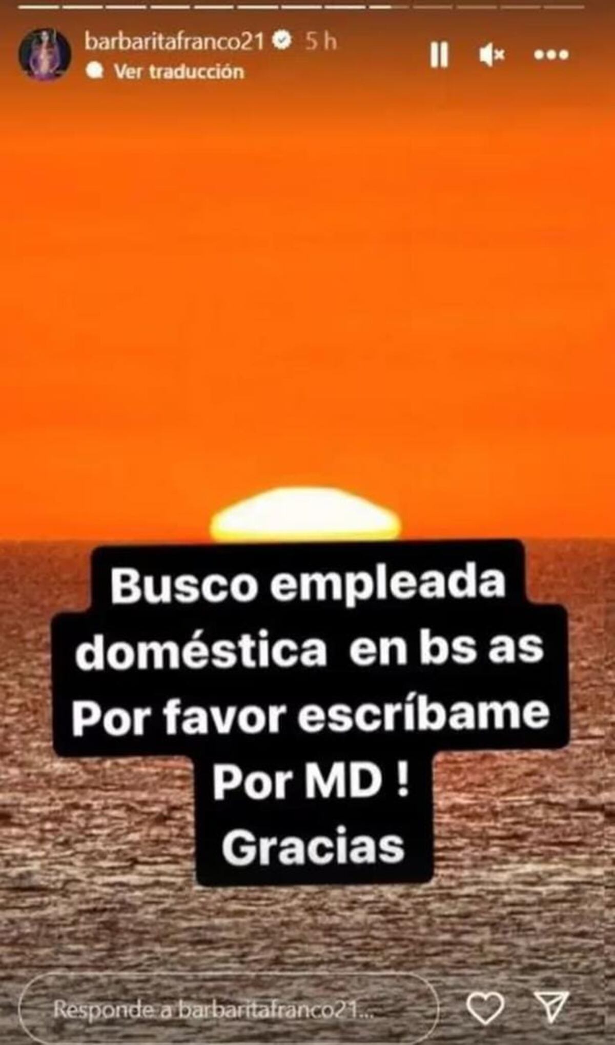 La búsqueda laboral de Barby Franco por Instagram.