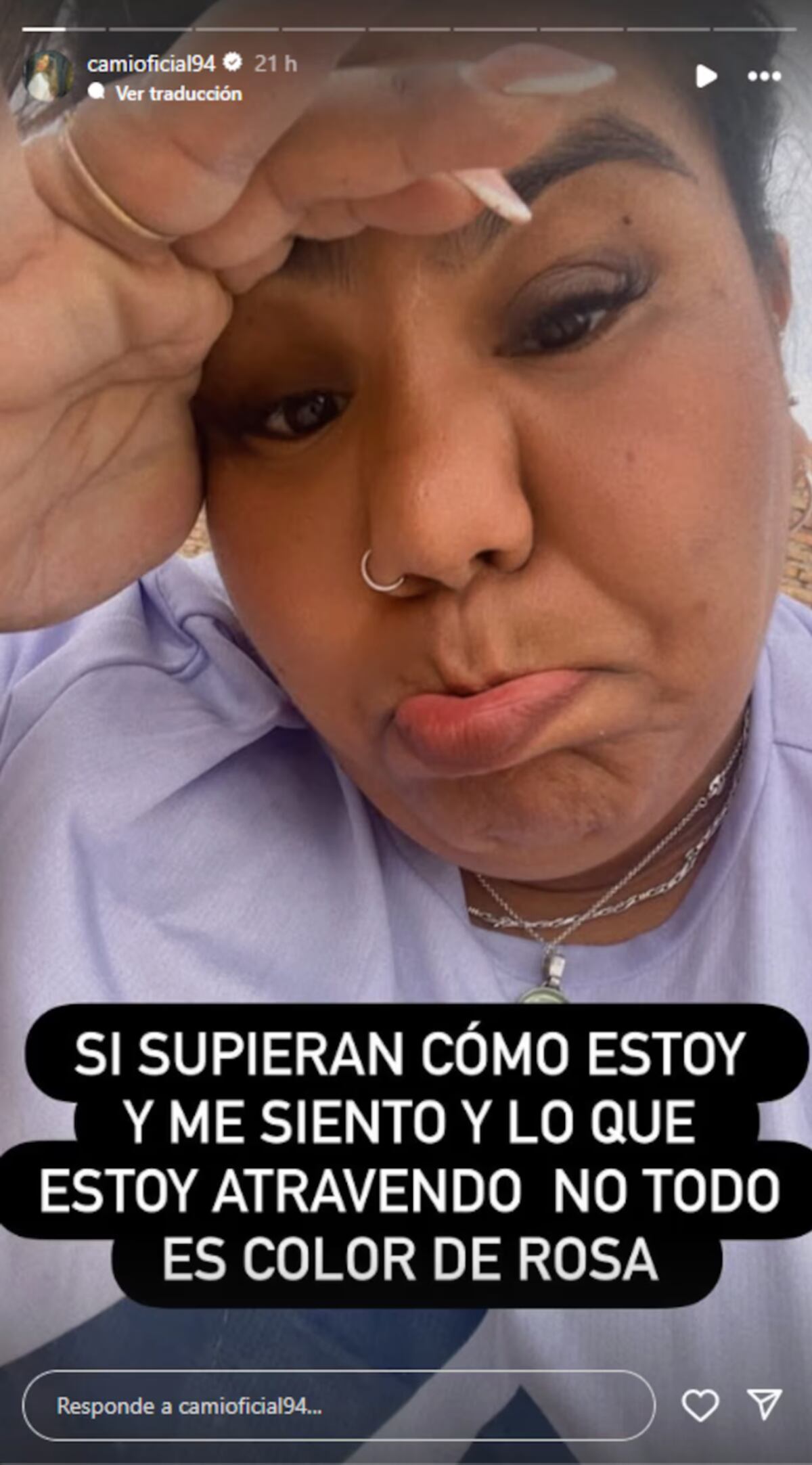 La primer respuesta de Camilota a las críticas de sus seguidores por pasar un día en un spa. (Foto: Captura de pantalla)