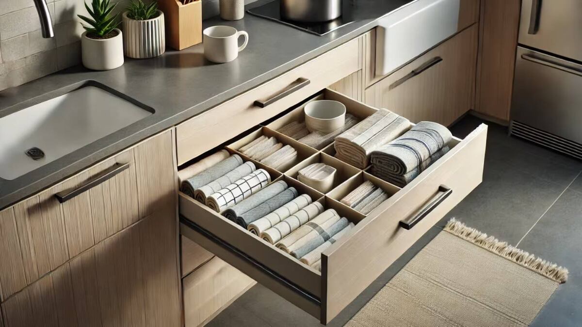 Otra solución práctica para guardar los trapos de cocina (Foto: Chat GPT)