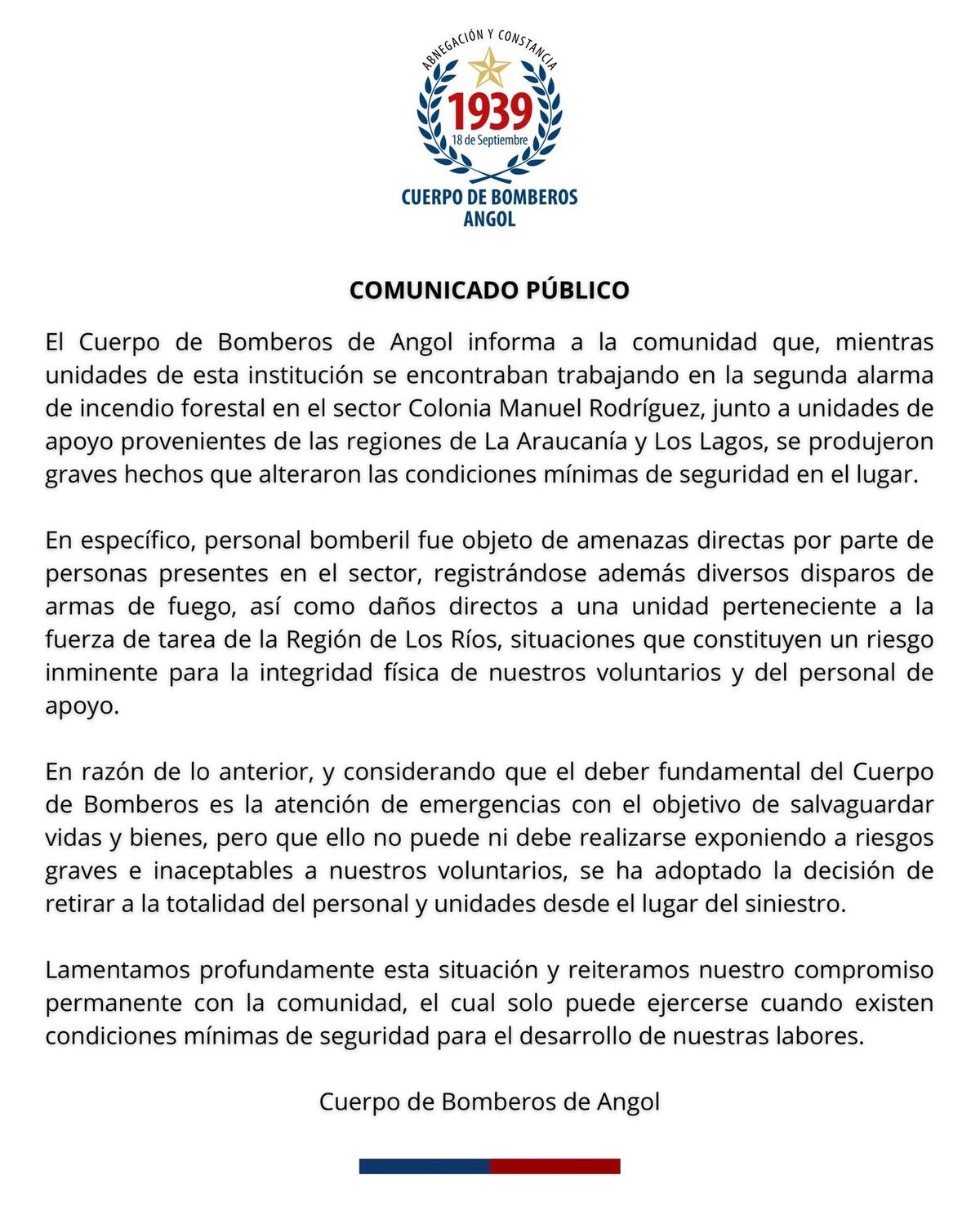 En Chile, grupos armados dispararon contra bomberos que combatían incendios forestales.