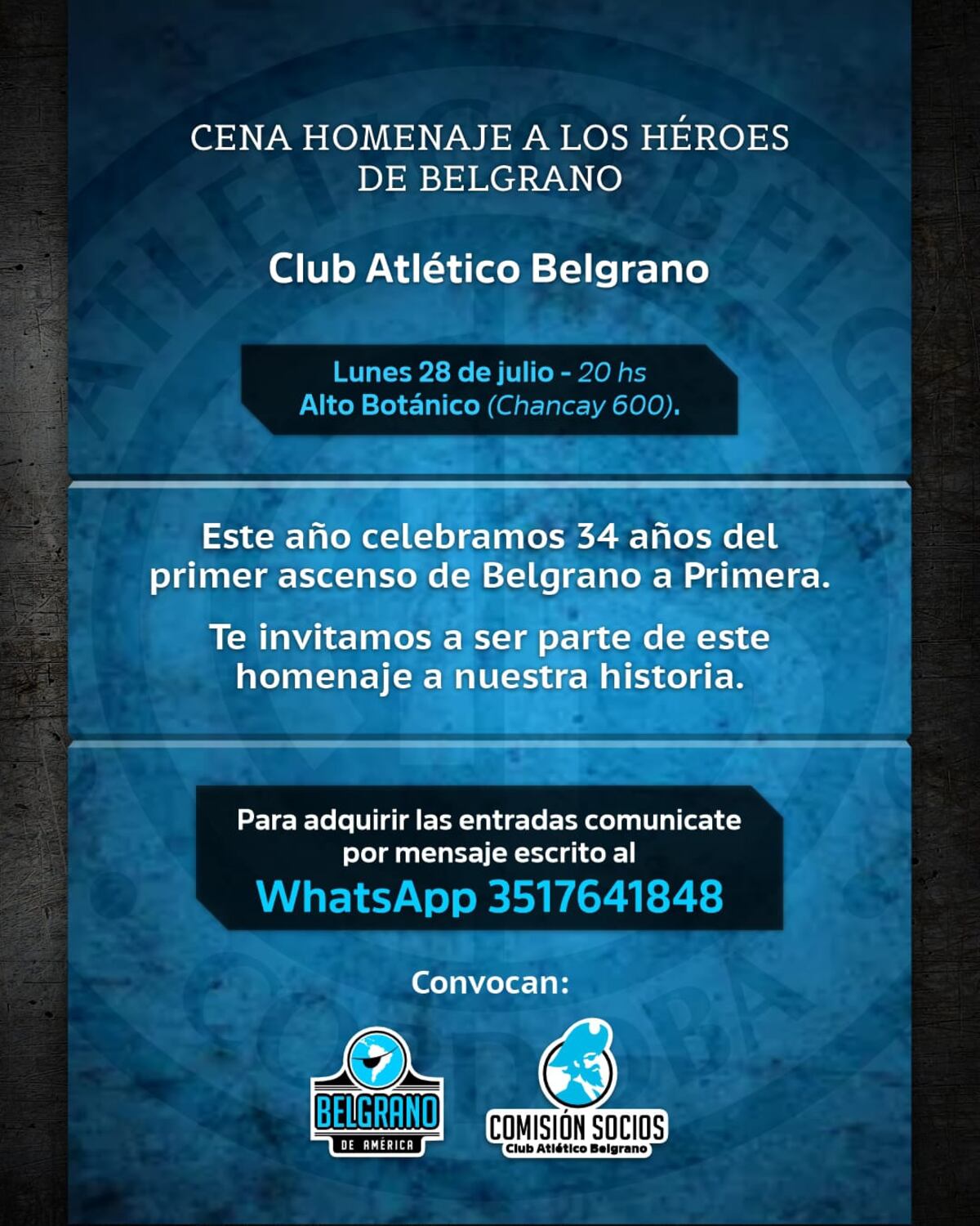 Invitación a la cena homenaje.