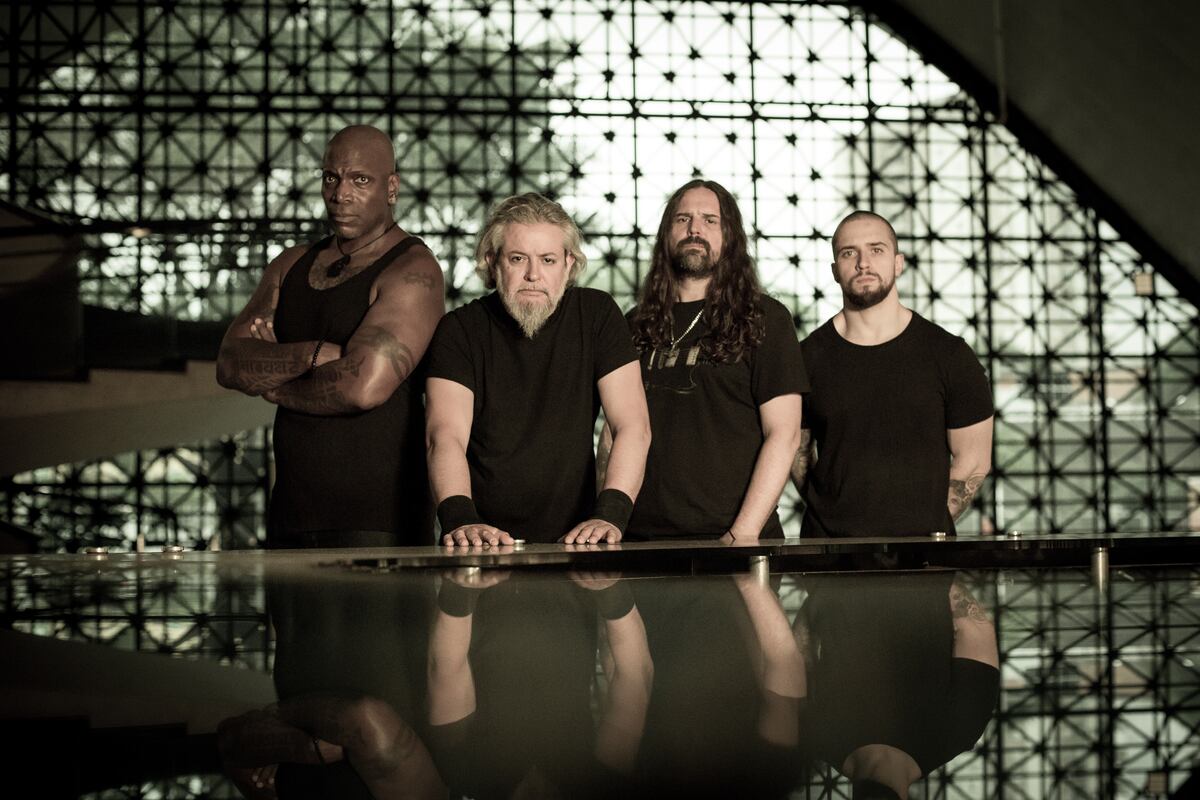 Formación actual de Sepultura: Derrick Green (voz), Paulo Jr. (bajo), Andreas Kisser (guitarra) y Eloy Casagrande (batería). (Gentileza Marcos Hermes)