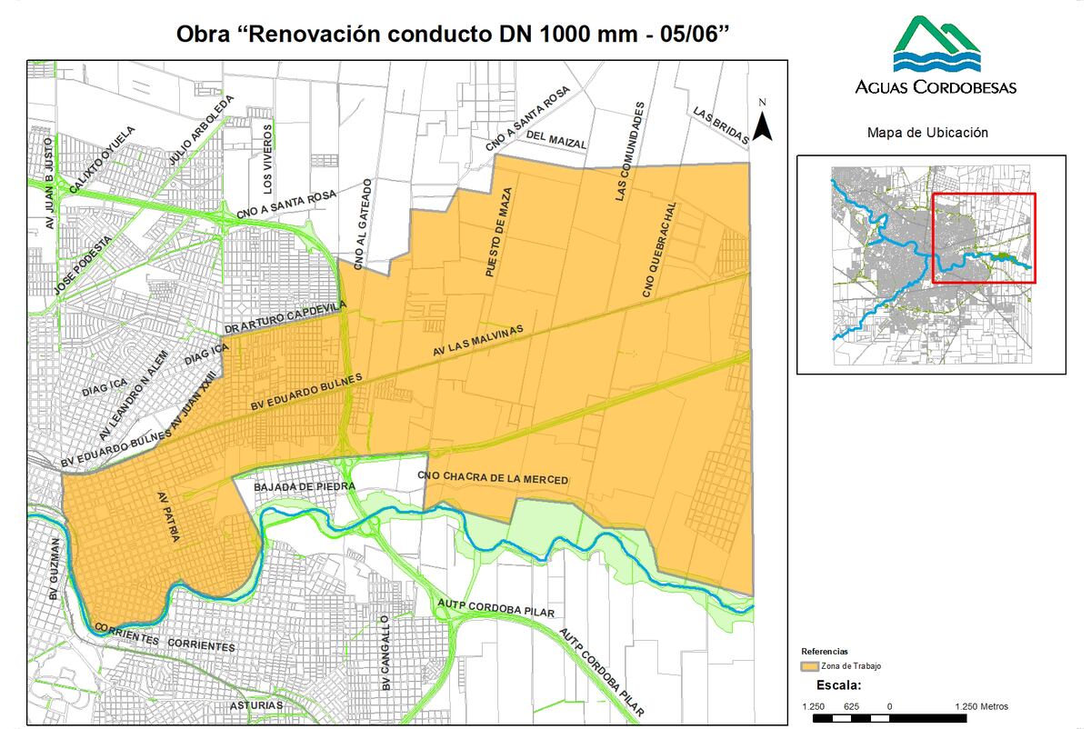 El mapa con los barrios afectados por las tareas (Aguas Cordobesas).