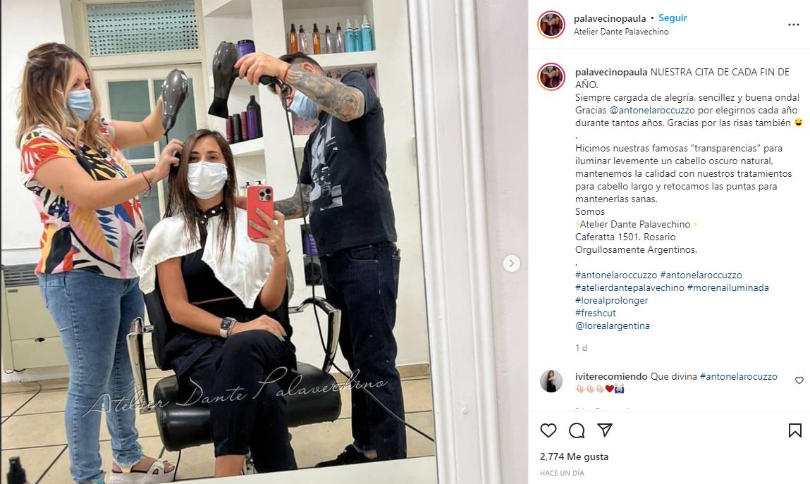 Antonela Rocuzzo fue a la peluquería en Rosario (Instagram)