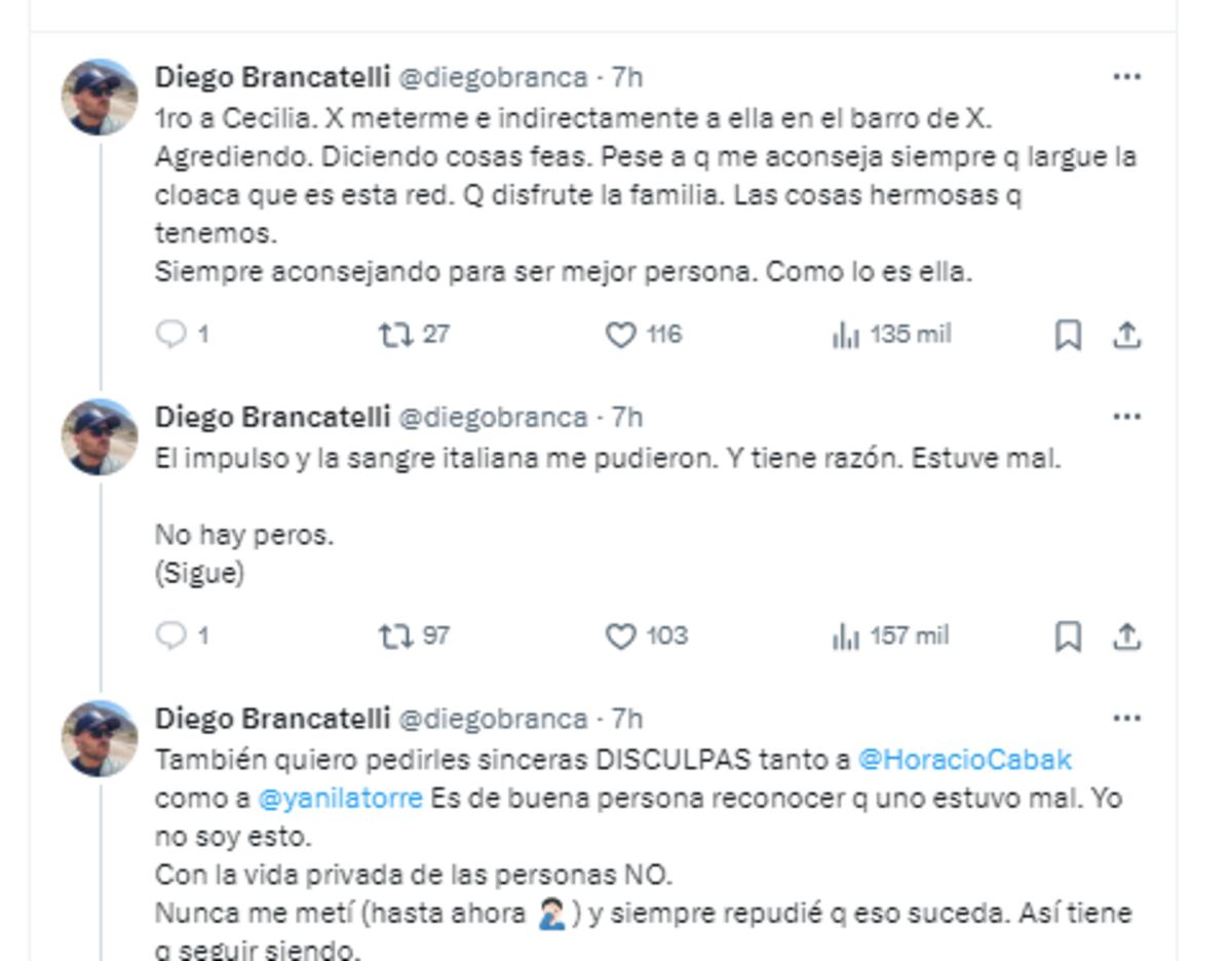 Las disculpas de Diego Brancatelli a Yanina Latorre