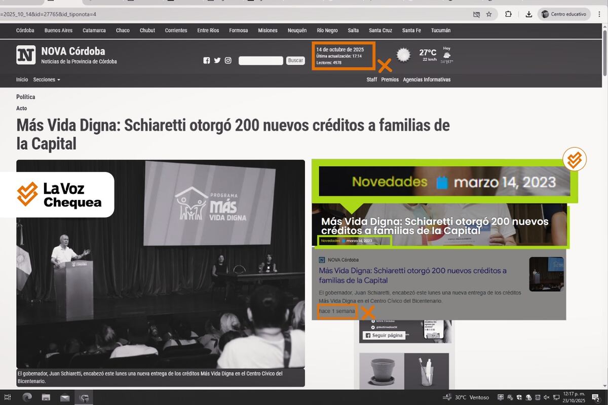 La Voz Chequea. Una nota web descontextualizada reproduce un hecho ocurrido en marzo de 2023.