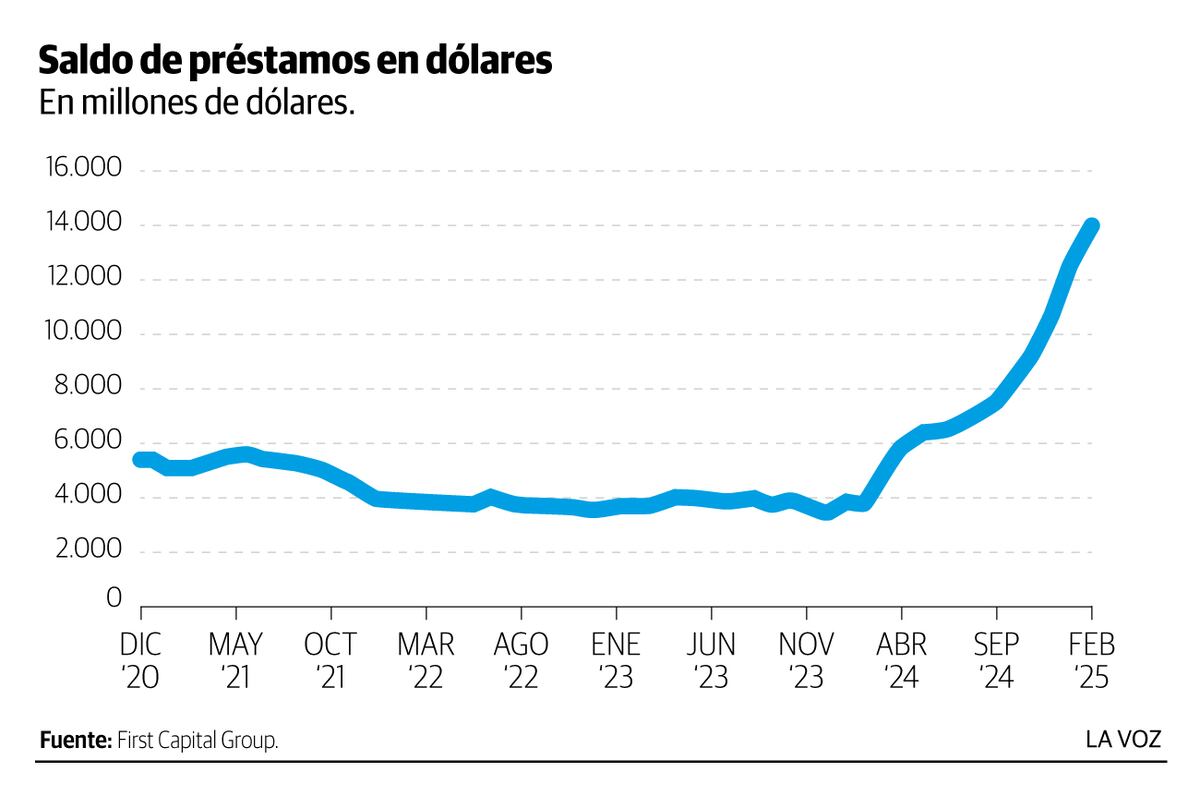 Infografia: En recuperacion. Saldo de prestamos en dolares. Febrero 2025