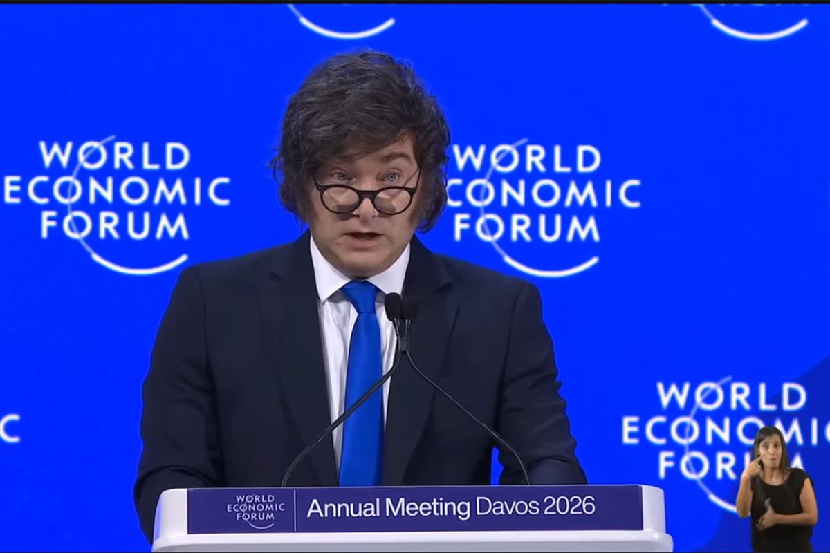 El presidente Javier Milei habla durante la 56.ª reunión anual del Foro Económico Mundial (FEM) en Davos, Suiza. (Captura de video)