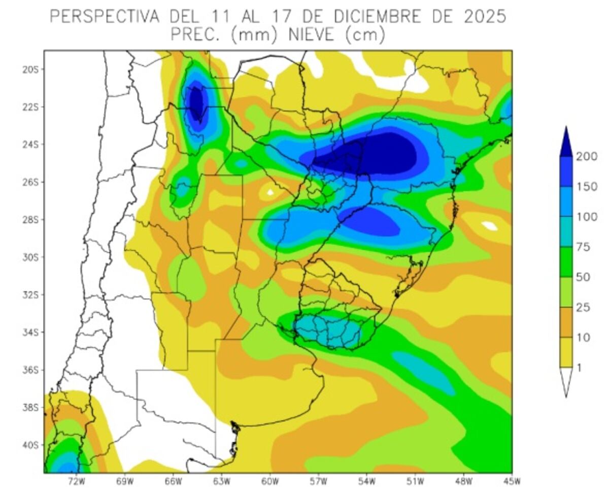 Perspectiva climática del 11 al 17 de diciembre, de la Bolsa de Cereales de Buenos Aires.