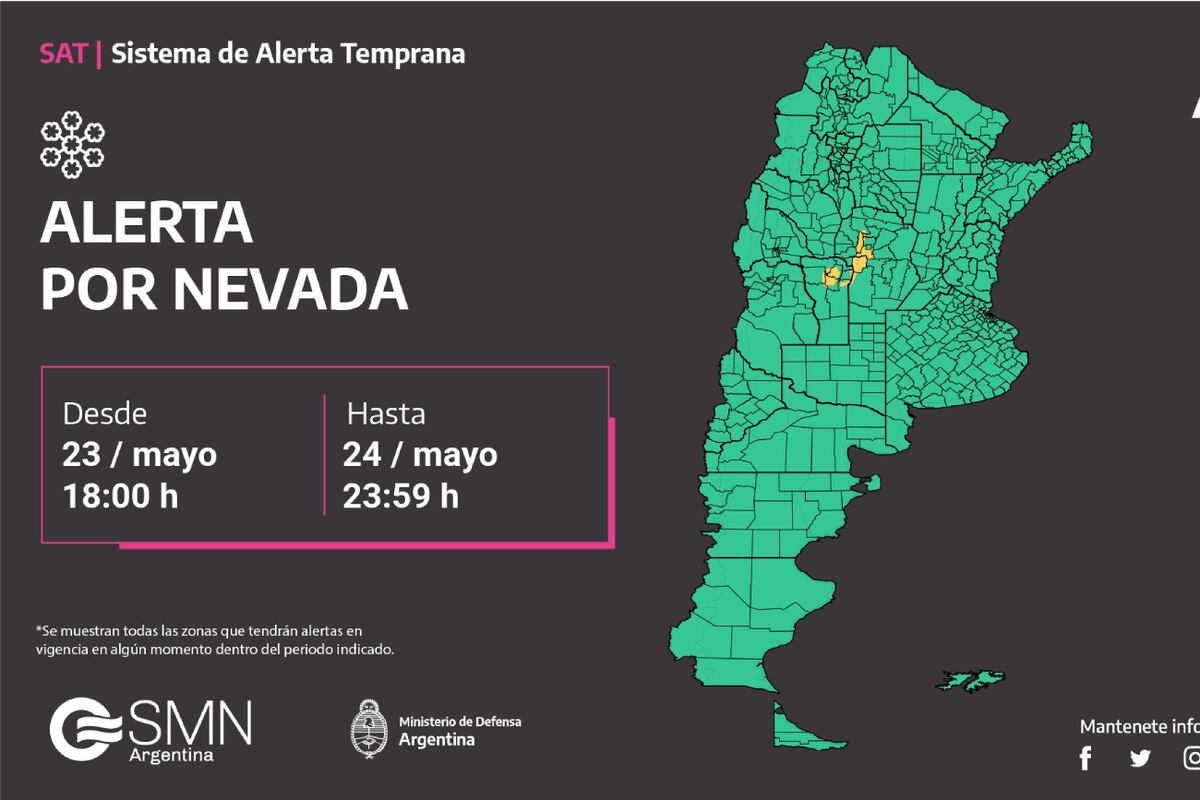 SMN. Nueva alerta amarilla por nevada para el oeste de Córdoba.