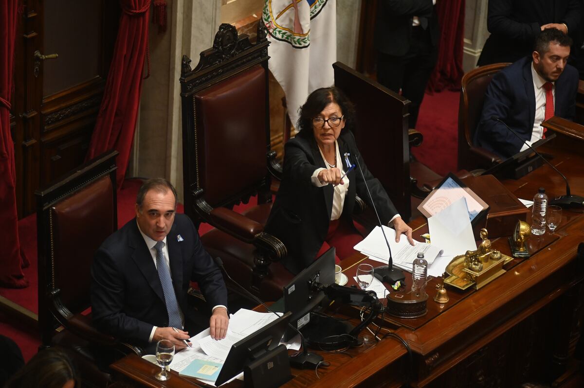 Sesión en el Senado por jubilaciones, discapacidad y temas previsionales. Bartolomé Abdala abandona la presidencia para que la ocupe Silvia Sapag. (Clarín)