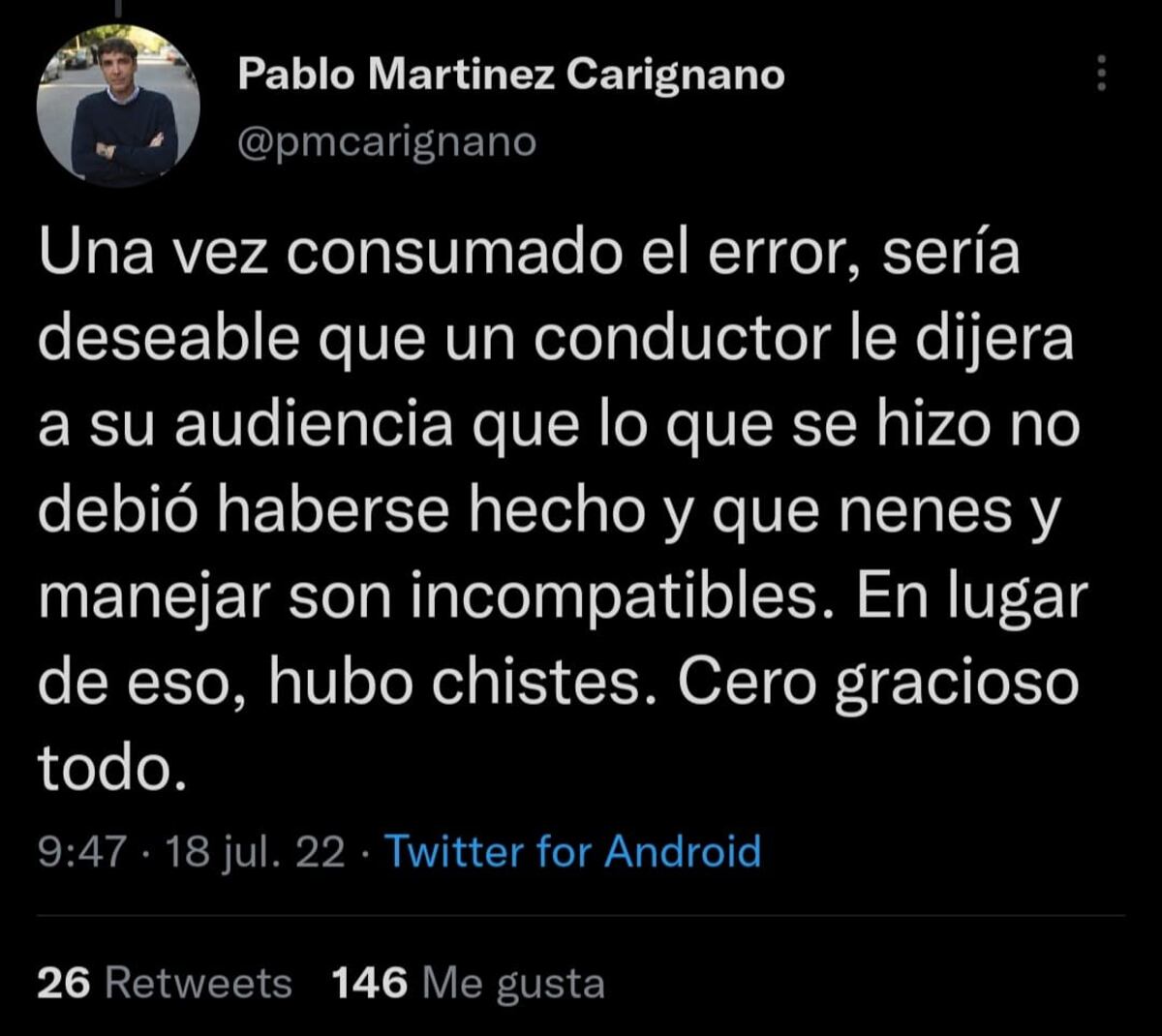 Pablo Martínez Carignano apuntó contra los dichos de Mariano Iúdica (Captura de pantalla)