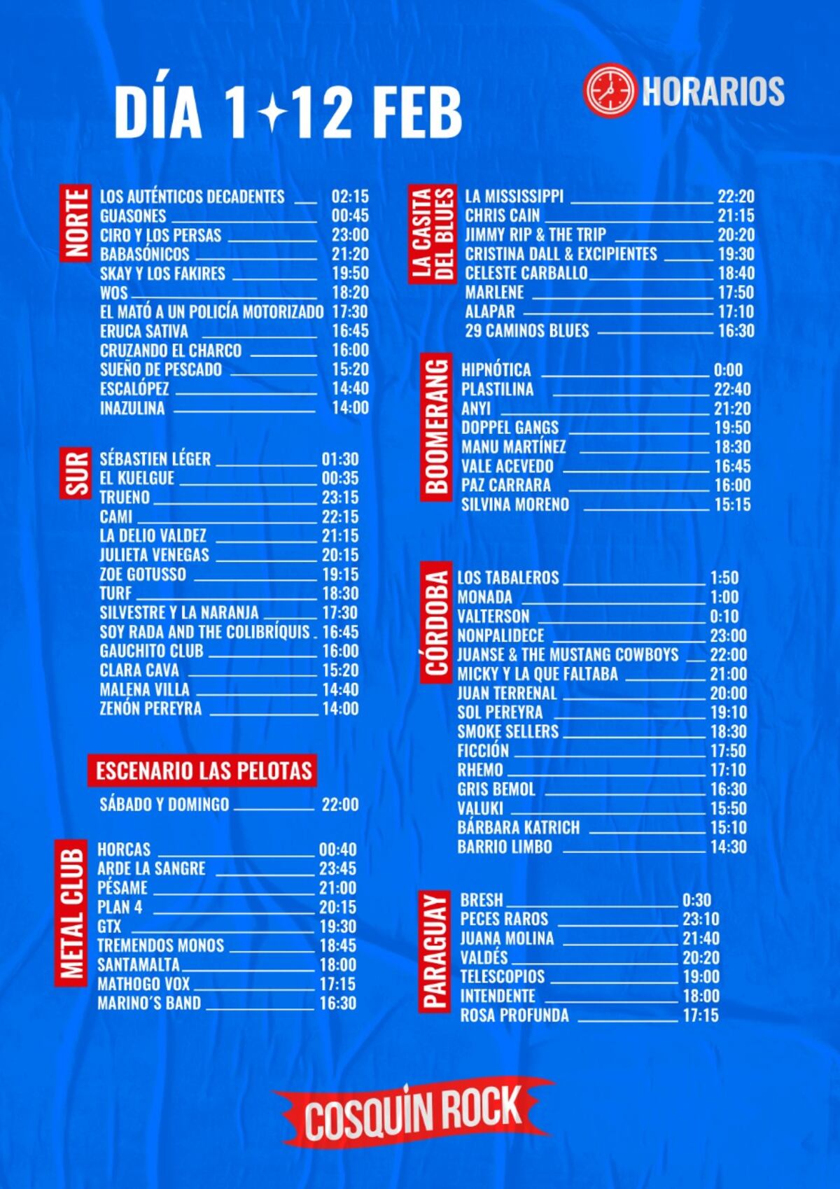 Los horarios del Cosquín Rock 2022