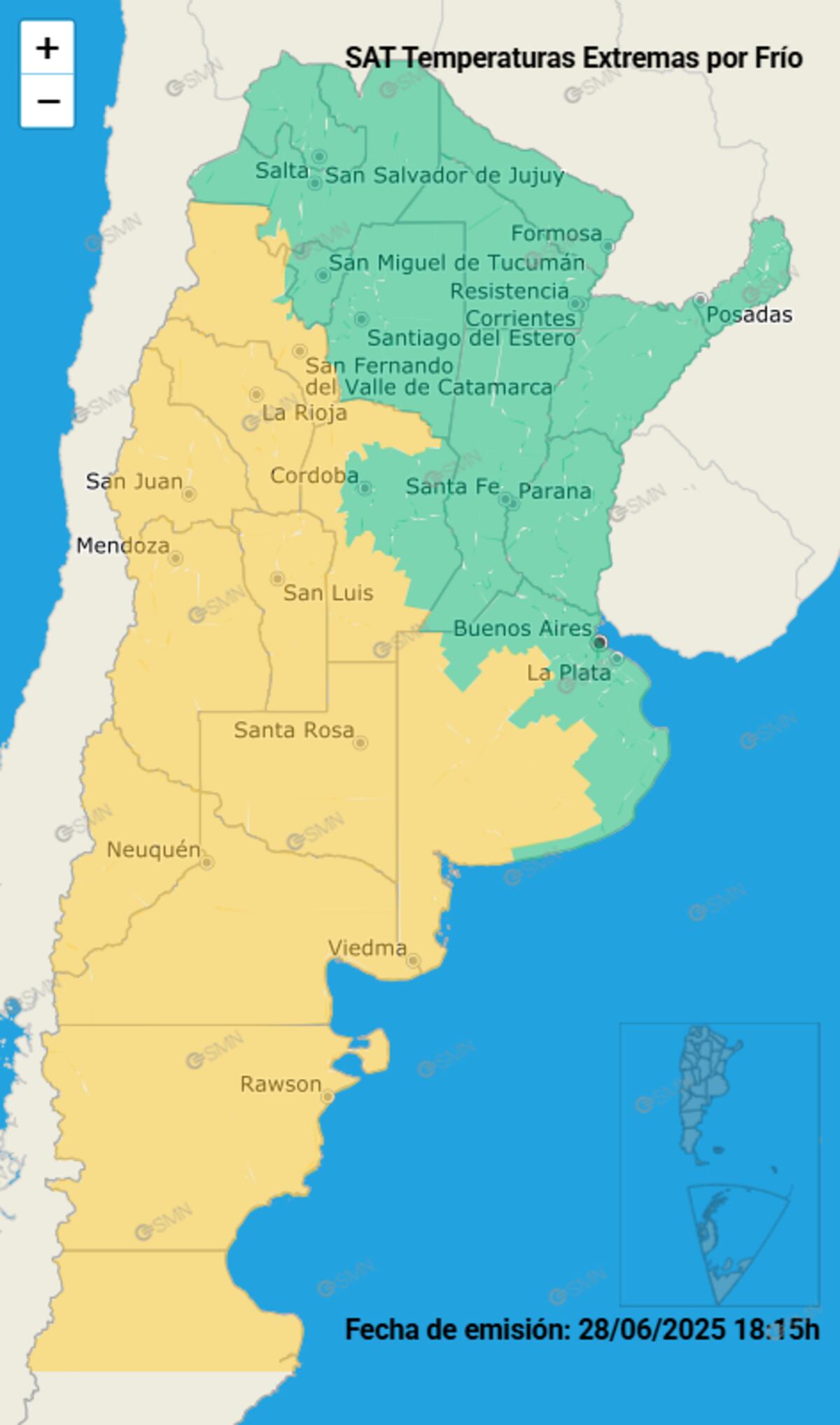 El SMN emitió una alerta amarilla por frío para este domingo 29 de junio.