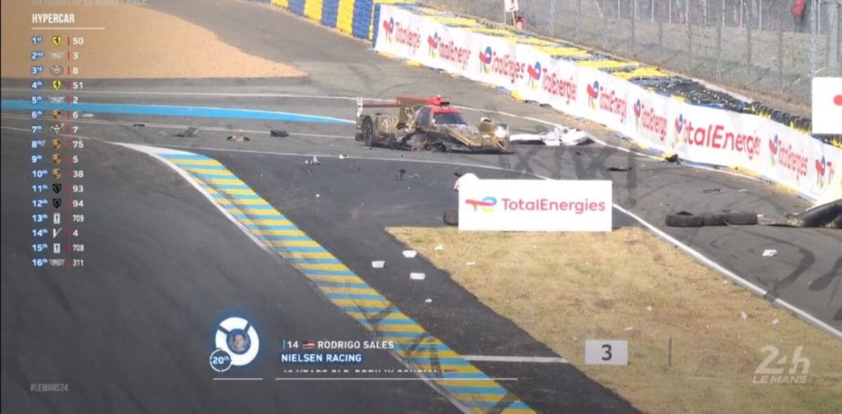 El primer accidente en Le Mans fue a poco de comenzar y lo protanizó el Cadillac de Jack Aitken, quién perdió más de una hora reparando en boxes. (Prensa Le Mans)