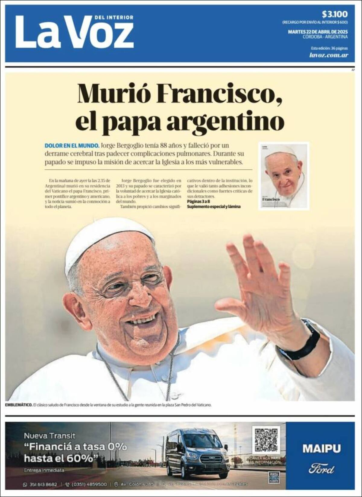 Las tapas de los diarios de Argentina y el mundo por la muerte del papa Francisco.