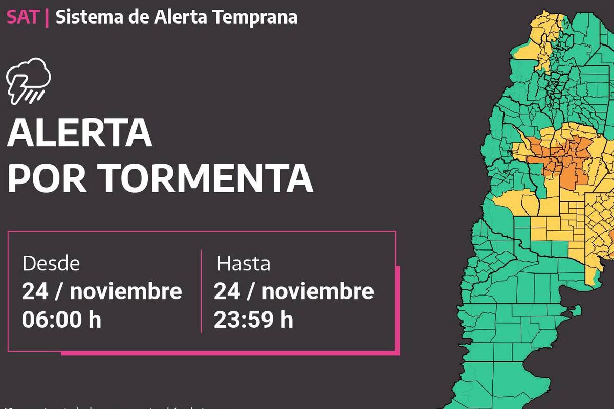 Alerta por tormentas para este domingo 24 de noviembre. (SMN)