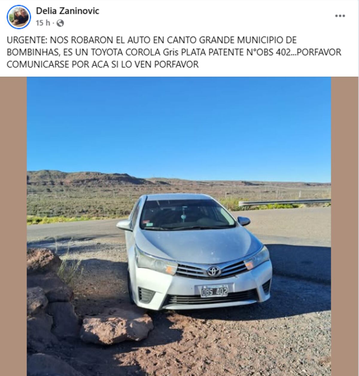 La familia sigue buscando el auto y están difundiendo en las redes sociales.