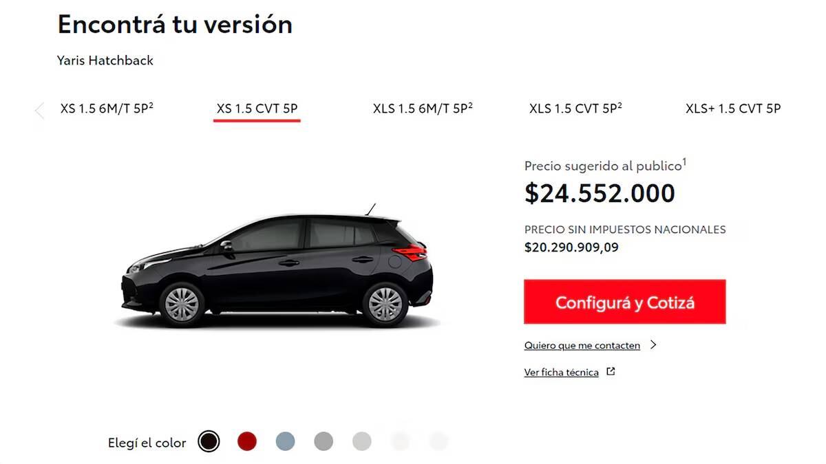 Toyota ya publicó en su web los precios de sus autos discriminando la carga impositiva.