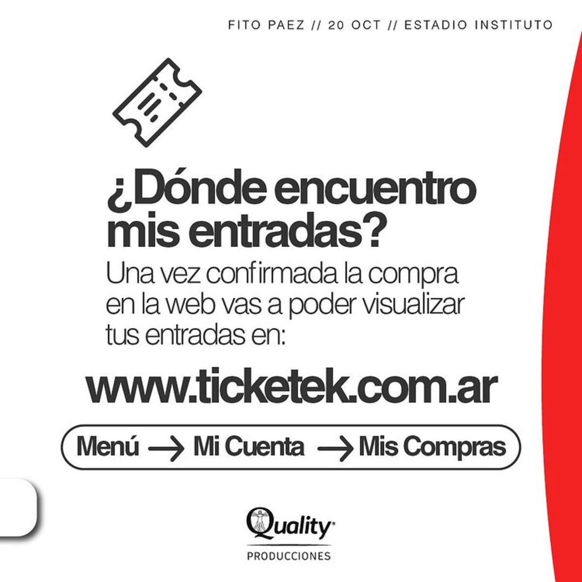 La información detallada sobre la presentación de Fito Páez en Instituto. (Prensa Quality)