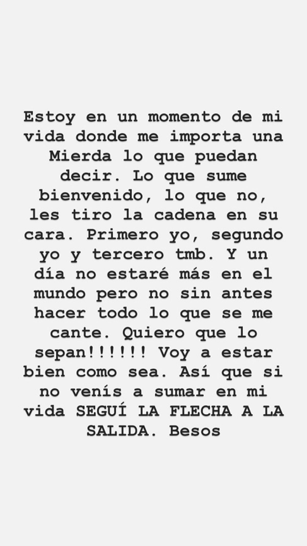 El mensaje de Karina en Instagram.