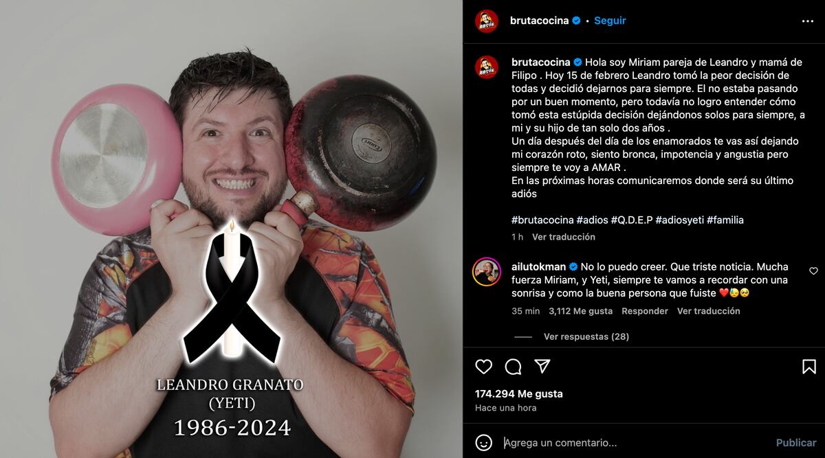 La publicación en el perfil de Leandro Granato que asustó a todos. (Foto: Captura de pantalla)