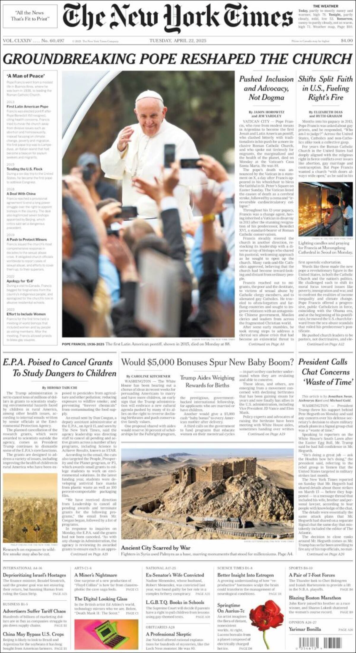 Las tapas de los diarios de Argentina y el mundo por la muerte del papa Francisco.