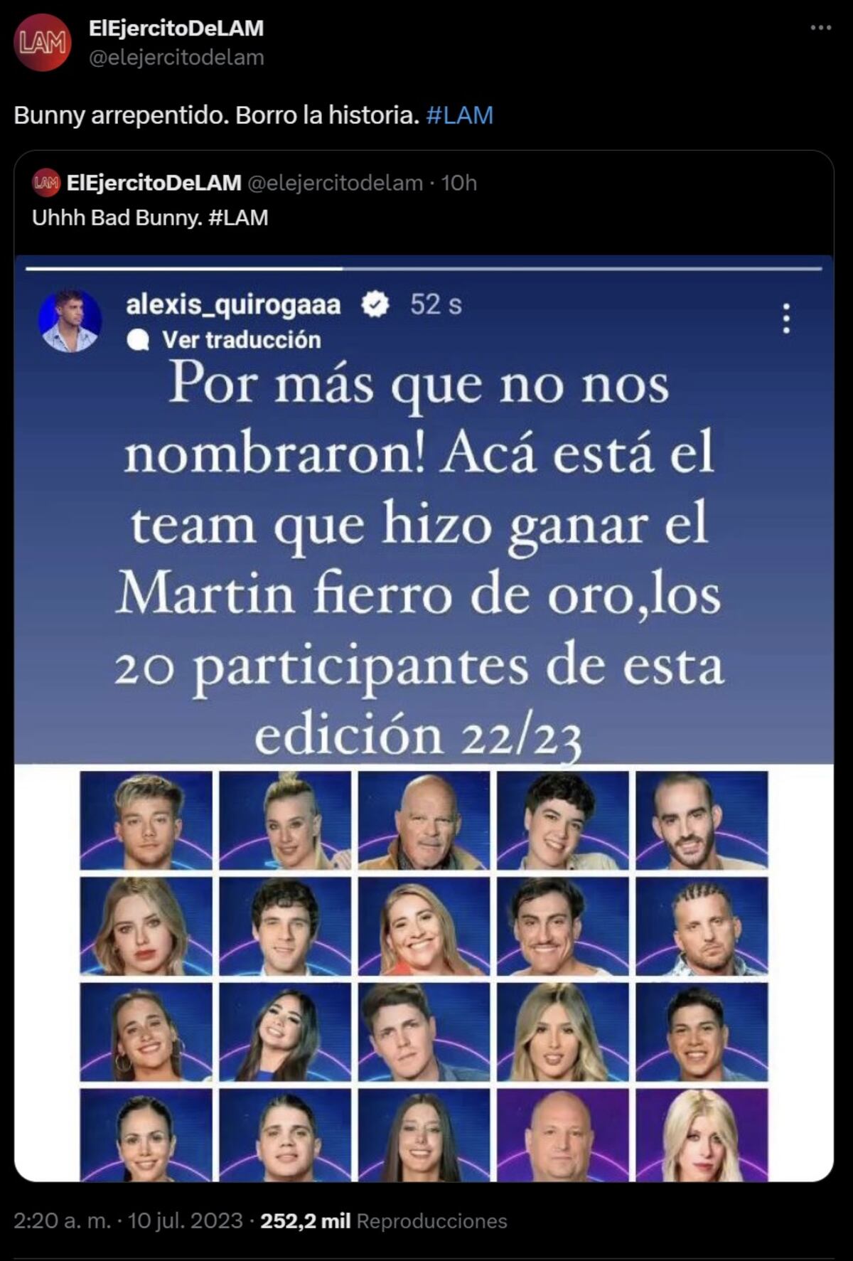 El descargo de Juan Reverdito y "el Conejo" tras los premios Martín Fierro 2023 (Captura de pantalla)