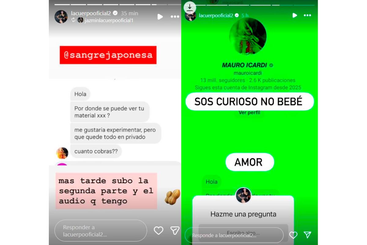 Las capturas de pantalla que compartió La Cuerpo en su cuenta de Instagram para demostrar que Mauro Icardi le pidió contenido XXX. (Foto: captura de pantalla)