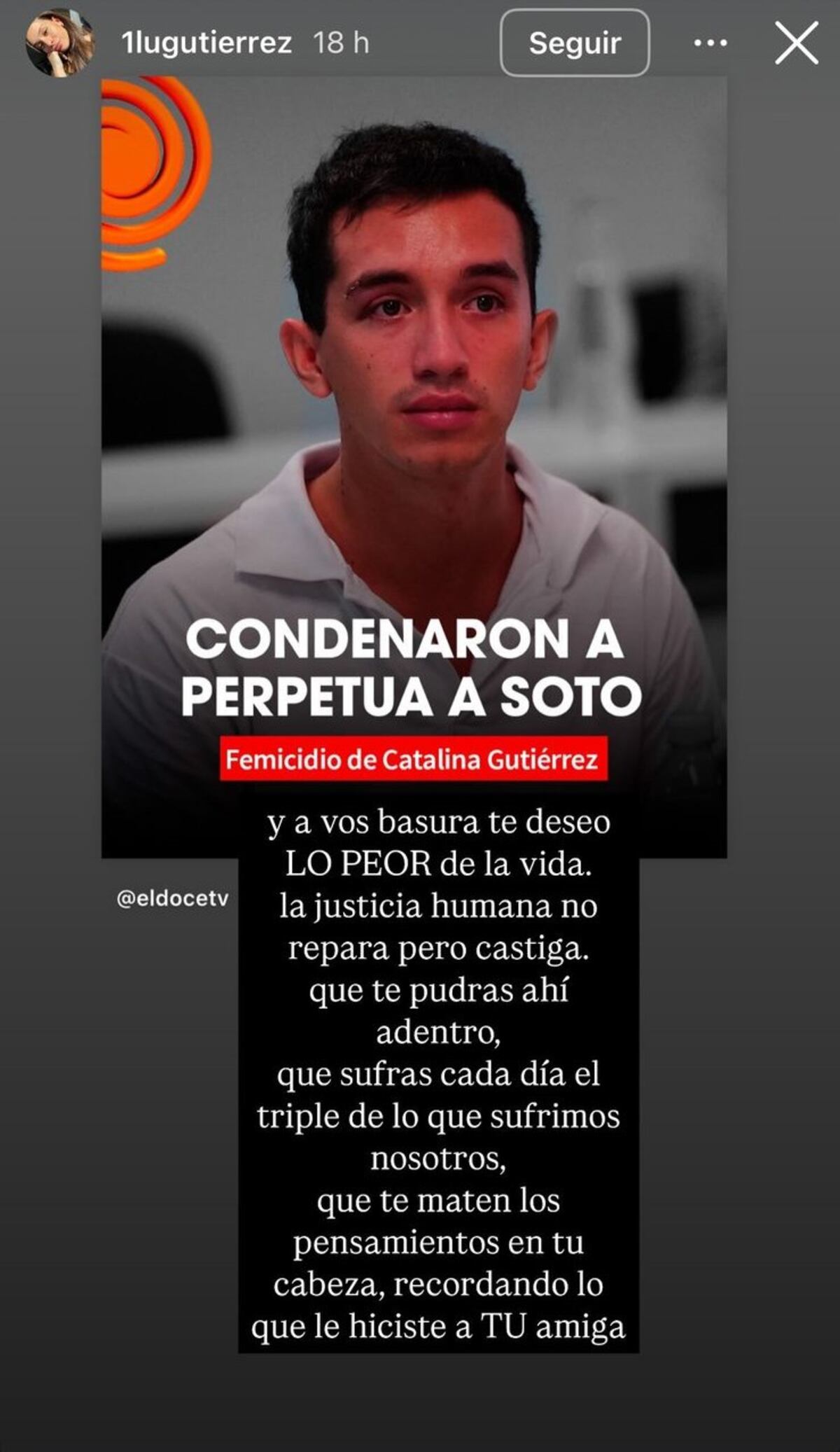 El mensaje de la hermana de Catalina Gutiérrez tras la condena a prisión perpetua de Néstor Soto. (Instagram)