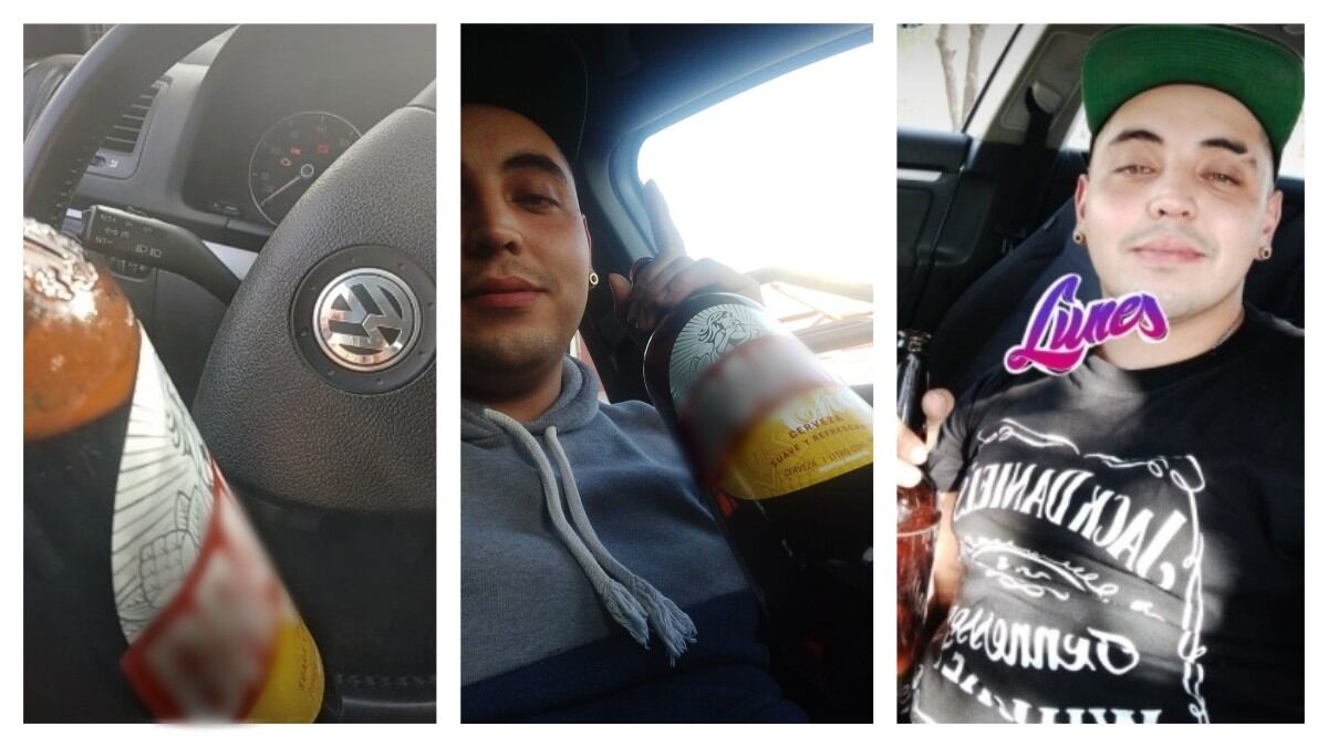 El conductor del Vento compartió fotos y videos en los que se los ve con cerveza arriba de su auto.