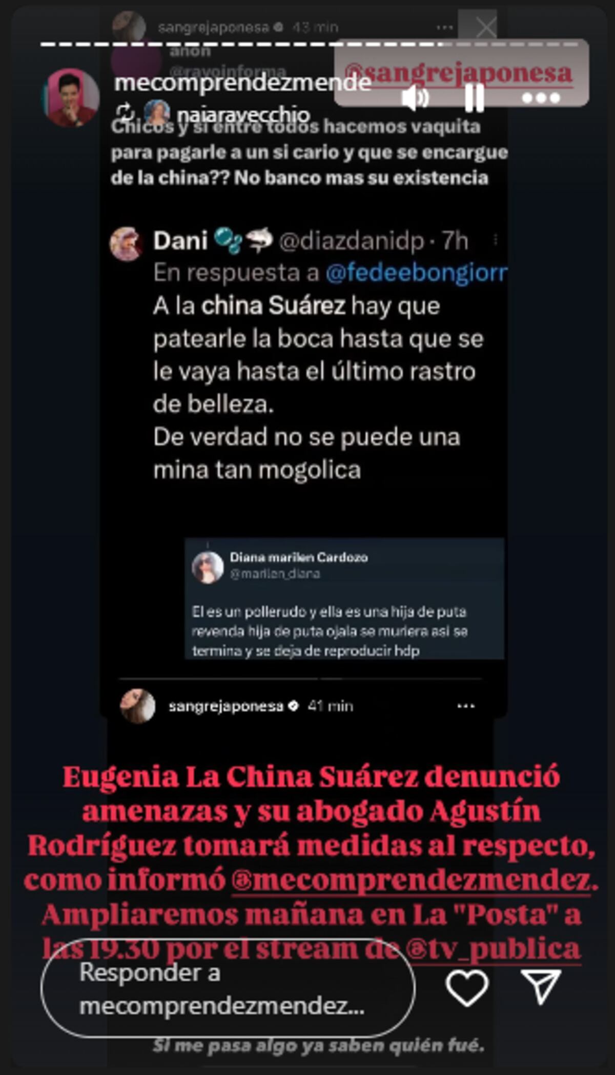 La China Suárez recibió amenazas de muerte