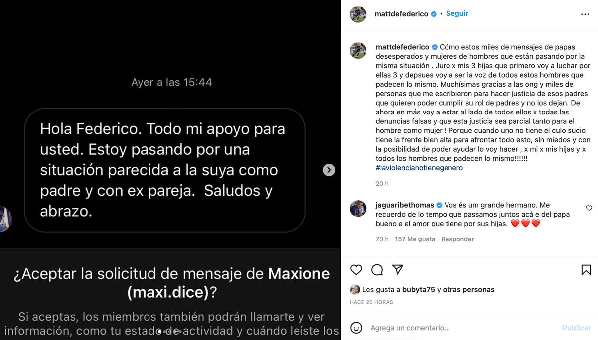 El posteo de Matías Defederico en Instagram