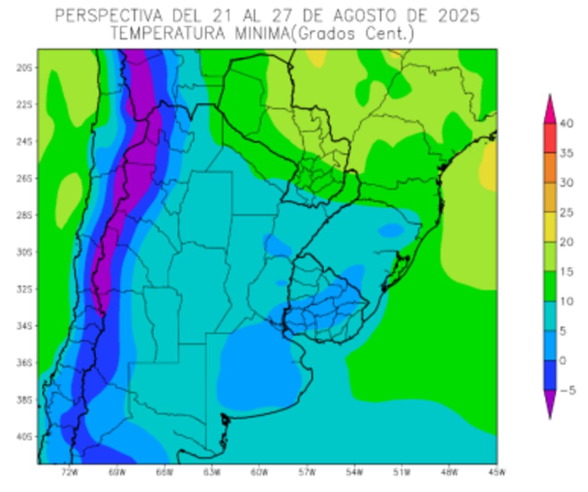 CLIMA. Perspectiva Climática del 21 al 27 de agosto, temperatura mínima. (BCCR)