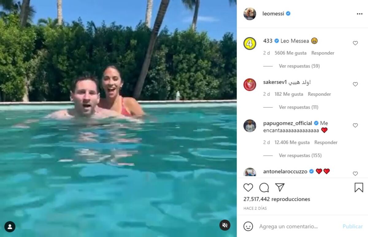 El romántico video de Messi y Antonela en el agua