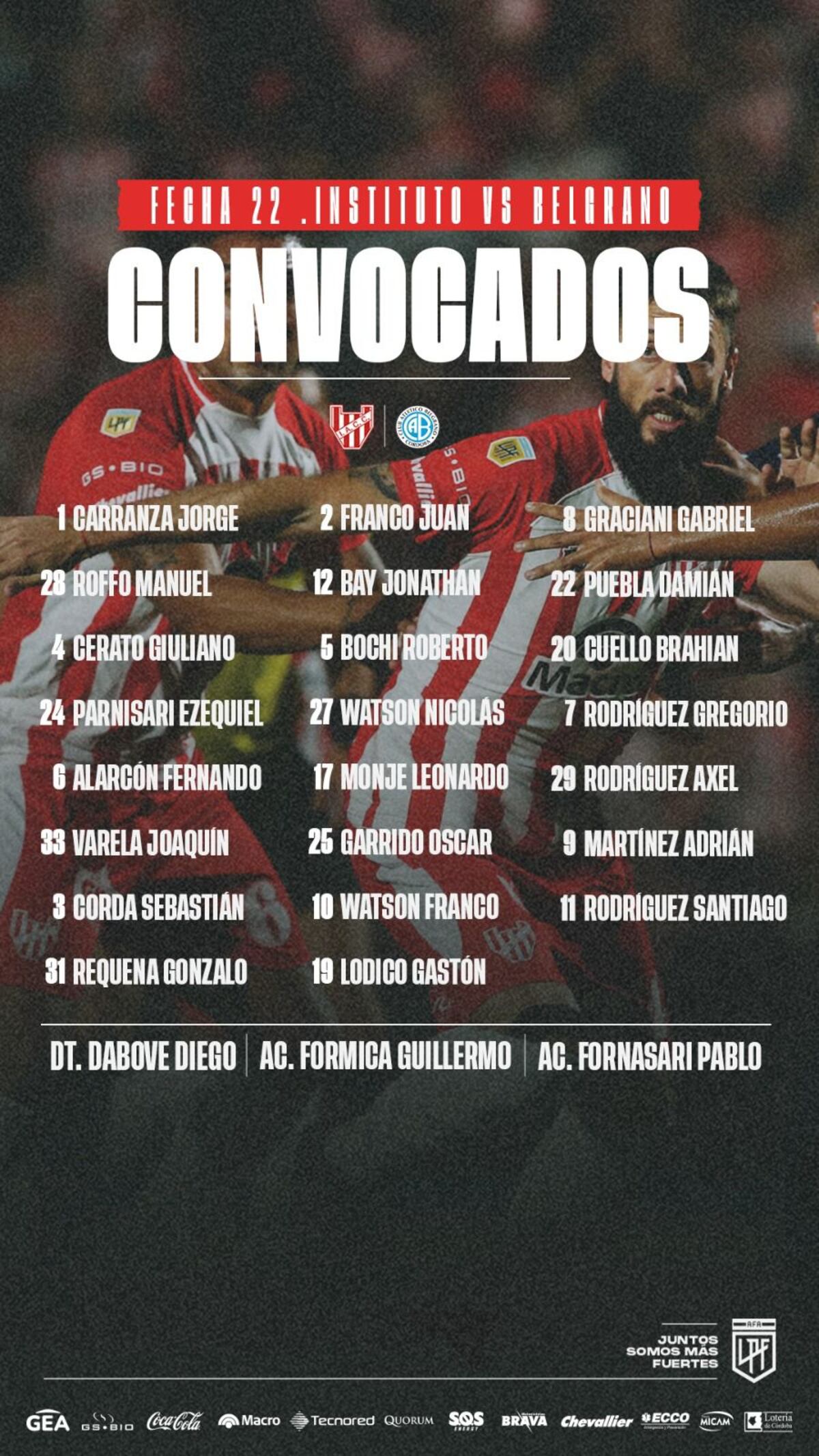 Los citados para jugar ante Belgrano. (Prensa IACC).