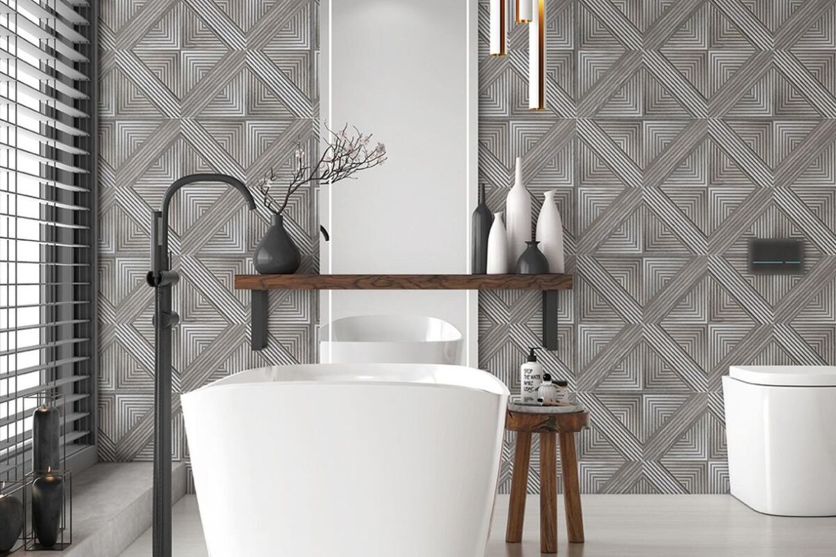 Savane Extra Filetto Griggio para potenciar un baño blanco y negro, moderno y con mucha personalidad.