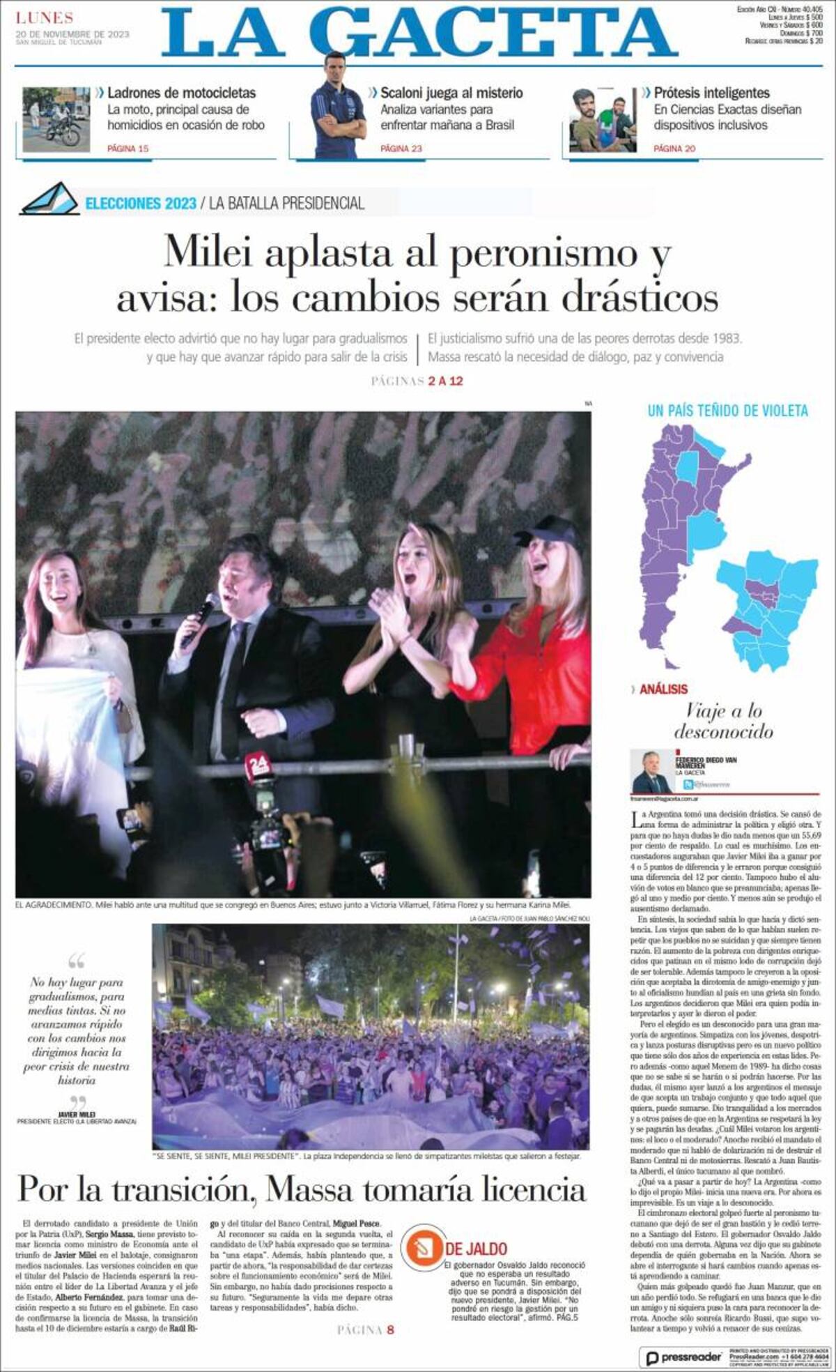 Las tapas de diarios argentinos y del mundo por el triunfo de Milei.