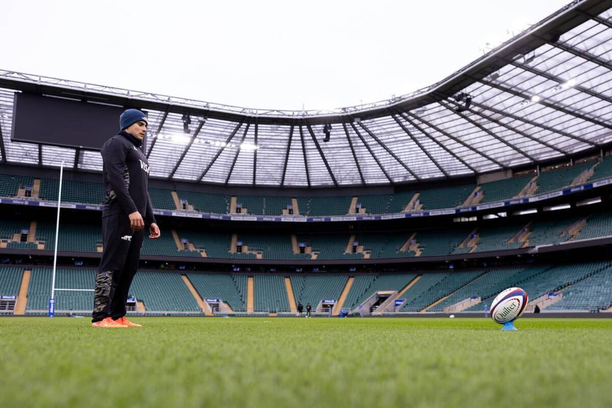 El tucumano Tomás Albornoz en el Captain's Run de Los Pumas previo al cruce con Inglaterra de este domingo 23 de noviembre. (Prensa Los Pumas)