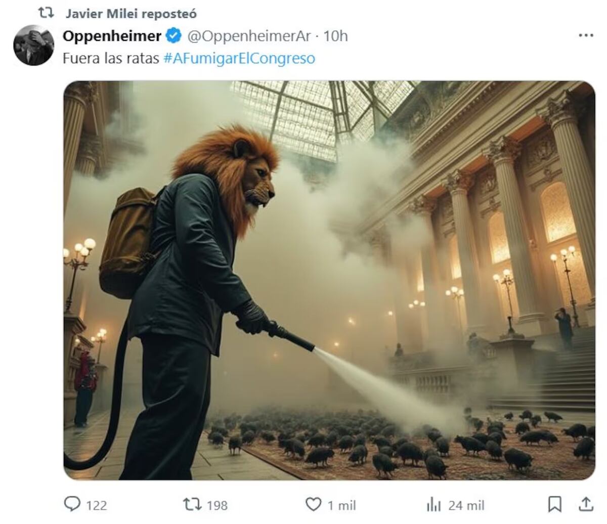 El meme que compartió Milei en medio del escándalo por el senador Kueider.