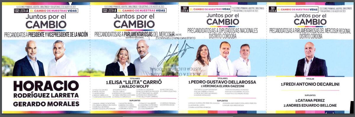 Elecciones Paso 2023 en Córdoba: boleta Horacio Rodríguez Larreta, de Juntos por el Cambio