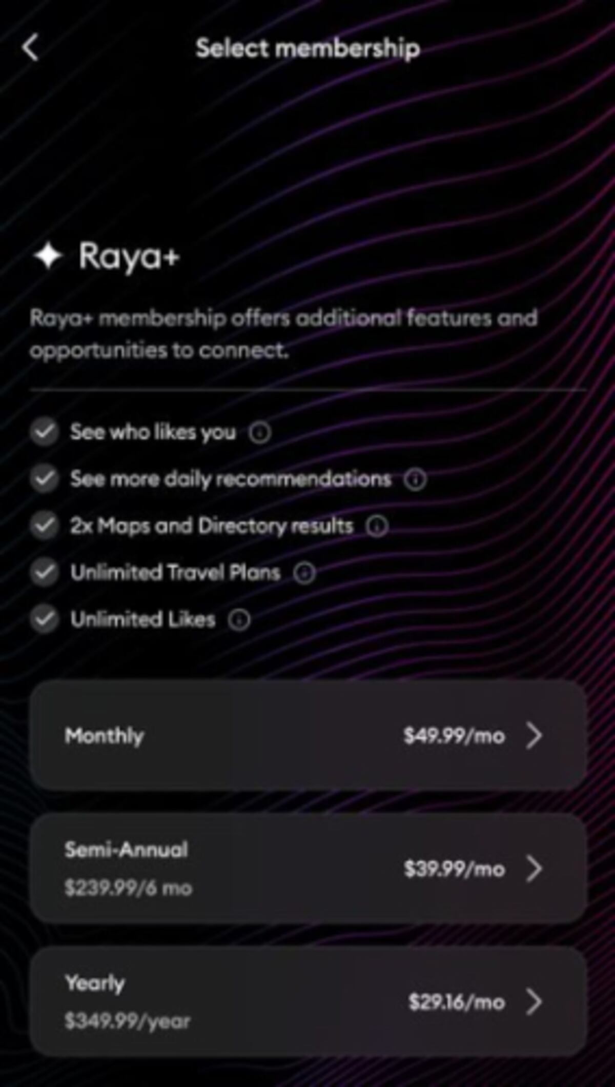 Los costos de Raya, la exclusiva app de citas de celebridades. (Captura)