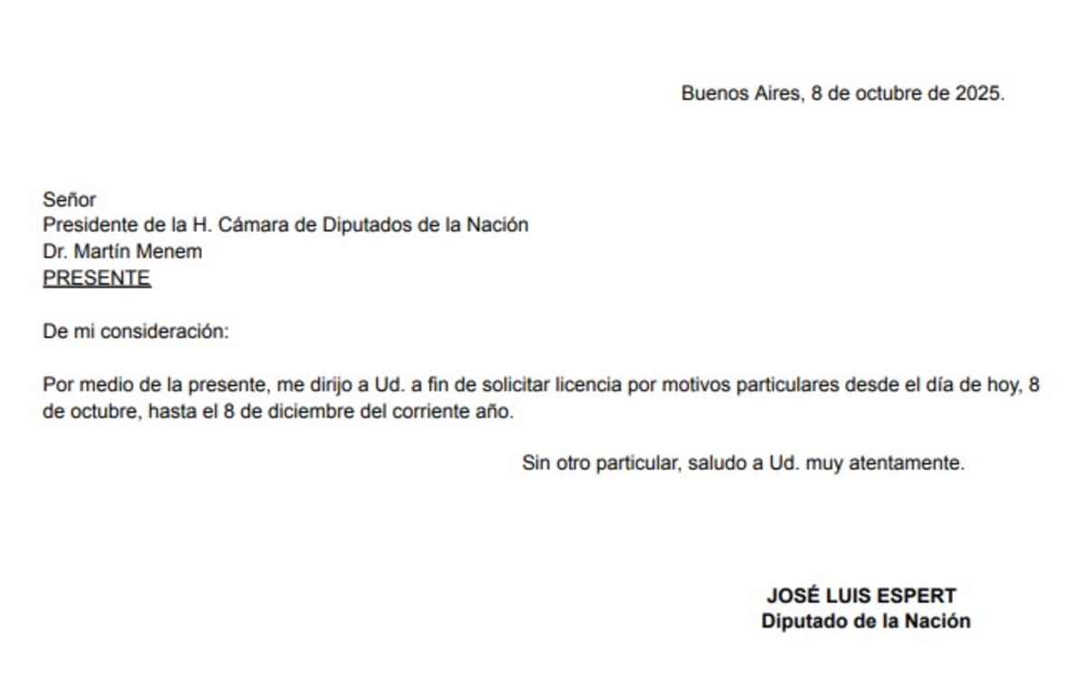 José Luis Espert, pidió licencia en la Cámara de Diputados