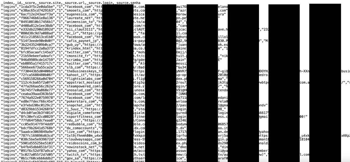 Detalle de una de las bases filtradas que contiene nombres de usuario, URLs de acceso y contraseñas vinculadas a servicios como Facebook, Twitter, Steam, Snapchat y más. Algunos datos fueron ocultados para proteger la privacidad de las personas afectadas. (Gentileza)